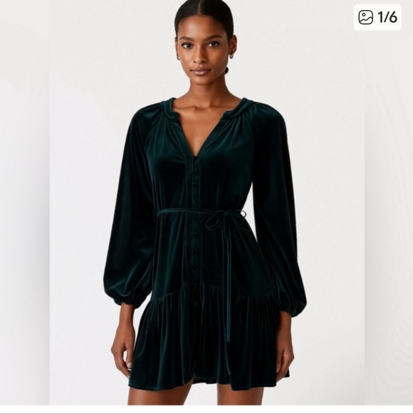 Alex Marie NWT Dark Green Velvet Long Sleeve Dress size 6 - Picture 2 of 6